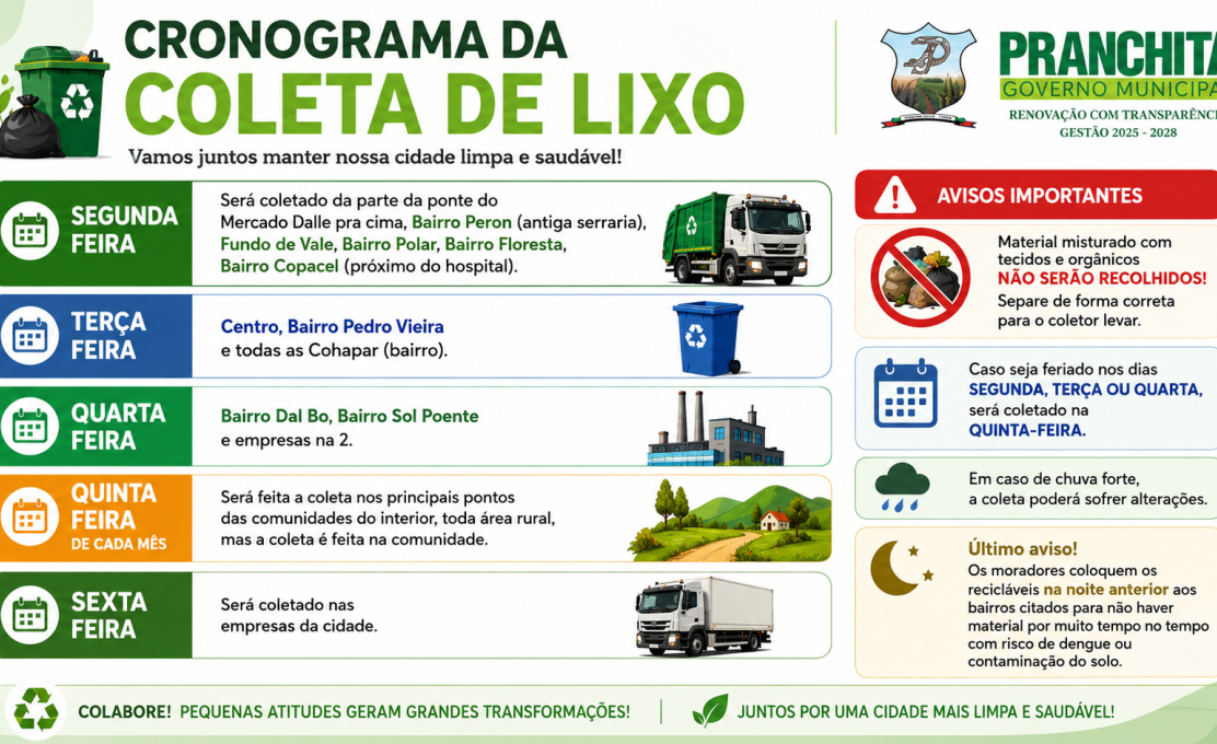 CRONOGRAMA DA COLETA DE LIXO RECICLÁVEL