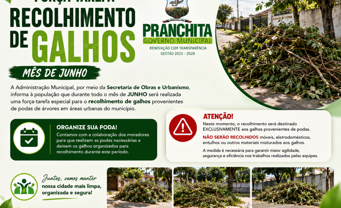 Prefeitura de Pranchita realiza força-tarefa para recolhimento de galhos durante o mês de junh...