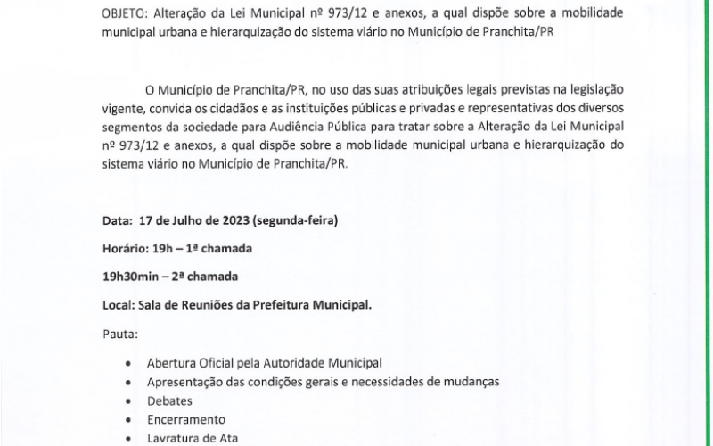 EDITAL DE CONVOCAÇÃO PARA AUDIÊNCIA PÚBLICA