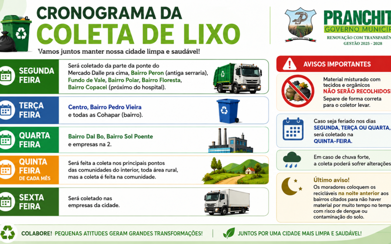 CRONOGRAMA DA COLETA DE LIXO RECICLÁVEL