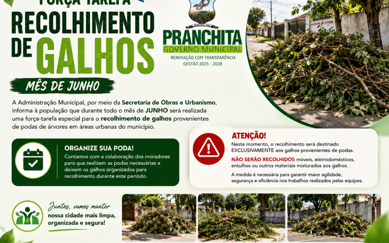 Prefeitura de Pranchita realiza força-tarefa para recolhimento de galhos durante o mês de junho